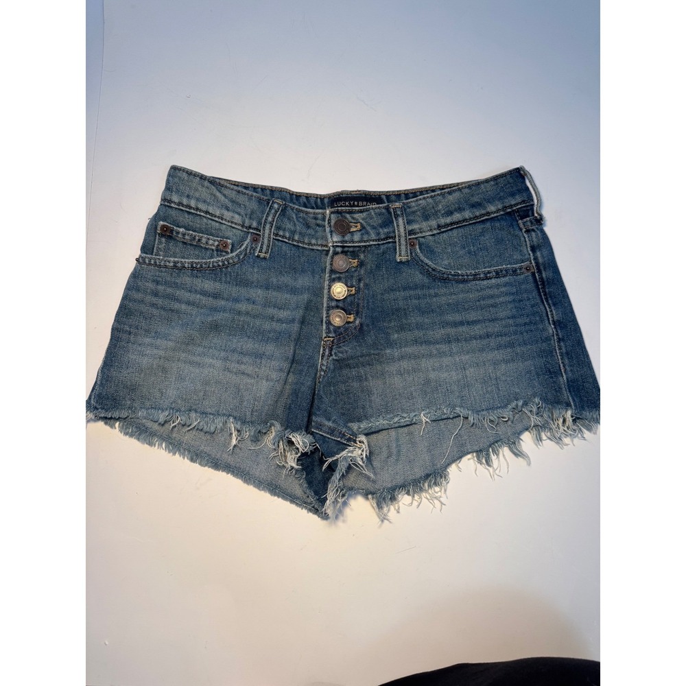 Lucky Brand Denim Shorts Frayed Hem Button Fly Size 25/0 Women's